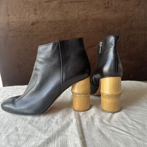 Shaina Mote Ikebana Black Leather Bamboo Heeled Ankle Boots